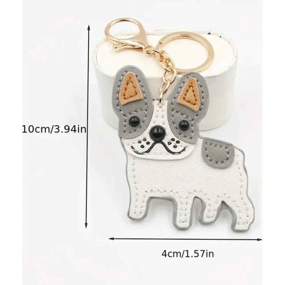 French Bulldog Bag Charm Dog Keychain Frenchie Grey White Accessory